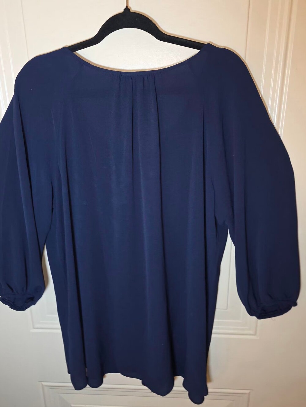 Avenue Navy Blue Ruffle Front Blouse Plus Size 26/28 Semi Shee Career Chic - Picture 6 of 10